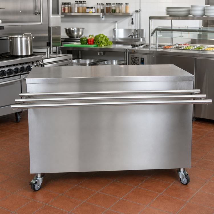 Product image #2 for BK Resources 72-Inch x 24-Inch Stainless Steel Stationary Modular Serving Counter with Enclosed Cabinet Base and Drop Shelf