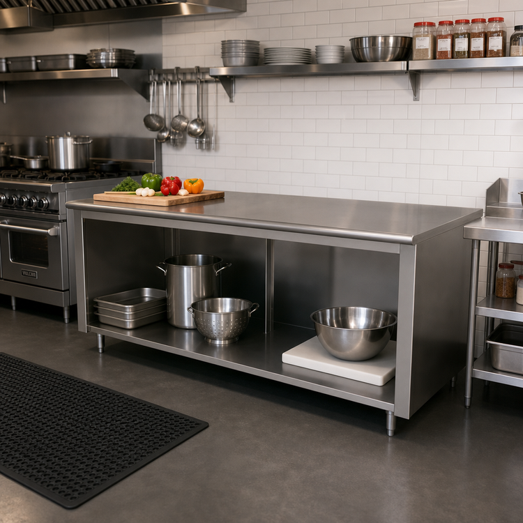 Product image #2 for 108 Inch x 36 Inch Open Front Cabinet Base Stainless Steel Work Table with 14-Gauge 304 Top