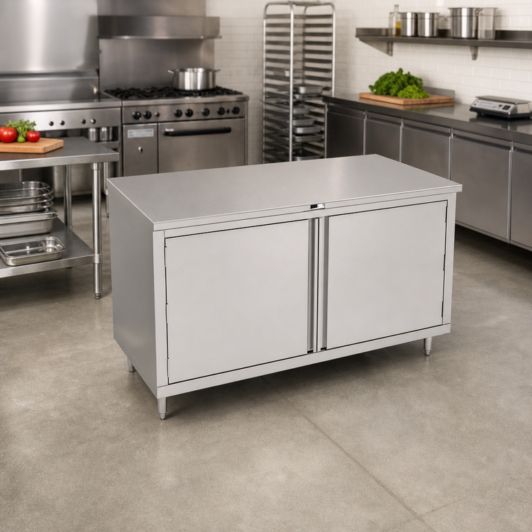 Product image #2 for John Boos 48" x 30" Stainless Steel Enclosed Base Work Table with Hinged Doors
