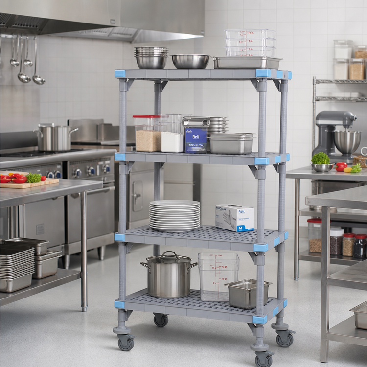 Product image #2 for Millenia 4-Shelf Mobile Polymer Starter Shelving Unit, 36"W x 21"D x 86"H, Gray