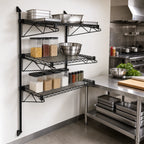 Thumbnail image #2 for Quantum WC54-CB1424BK Wall-Mounted Cantilever Shelving Starter Unit, 3 Wire Shelves, 54-Inch Posts, Black Epoxy Antimicrobial Finish