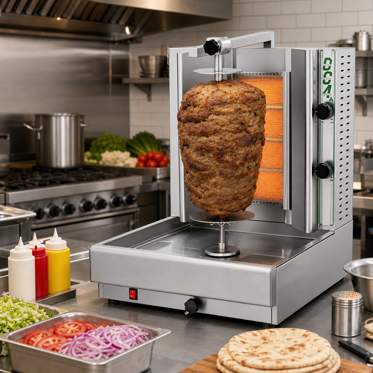 Product image #2 for Visvardis Gas Vertical Broiler Gyro Machine with 110V Enclosed Spit Motor, 40-70 lb Capacity, 24,000 BTU