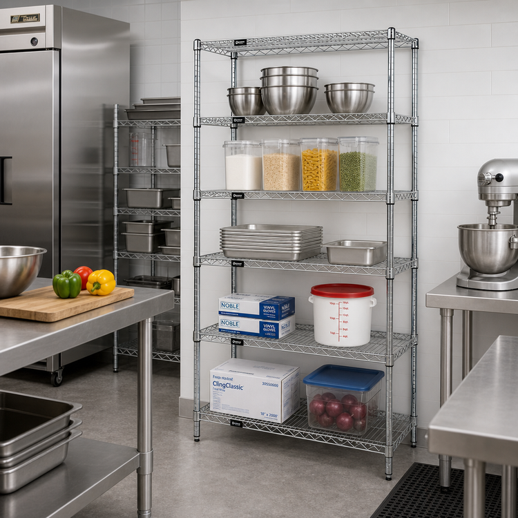 Product image #2 for Quantum 24"W x 18"D x 54"H 304 Stainless Steel Wire Shelving Starter Kit with 5 Shelves