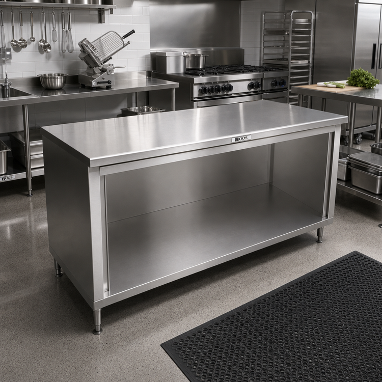 Product image #2 for John Boos 84"W x 36"D 16-Gauge Stainless Steel Open Front Modular Base Work Table with Stallion Safety Edge
