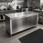 Thumbnail image #2 for John Boos 4CO6-3684 84"W x 36"D Stainless Steel Open-Front Cabinet Base Work Table, 16-Gauge Flat Top, Stallion Safety Edge