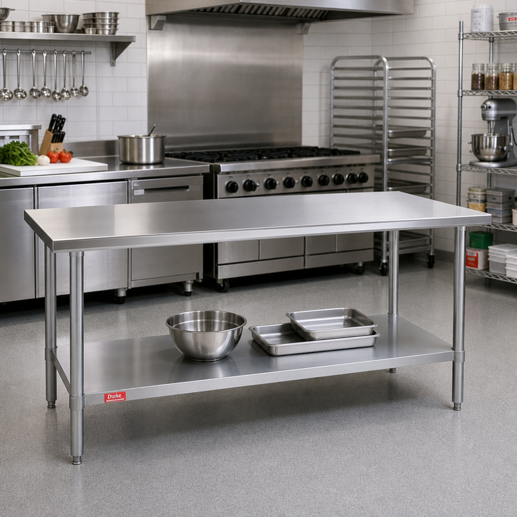 Product image #2 for Duke Manufacturing 72-Inch x 30-Inch Stainless Steel Work Table with Undershelf, Flat Top