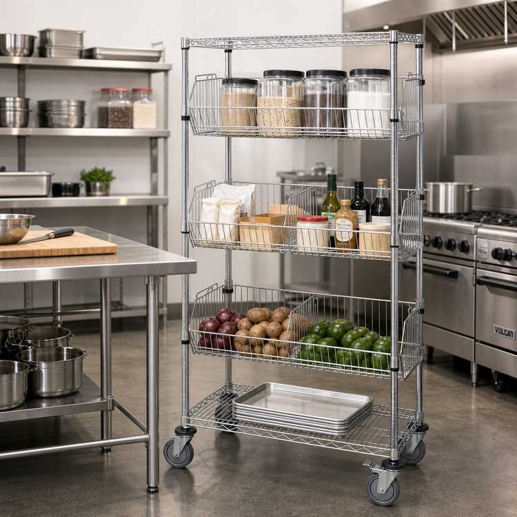 Product image #2 for Quantum Mobile Basket Storage Unit with 3 Adjustable Baskets and Wire Shelves