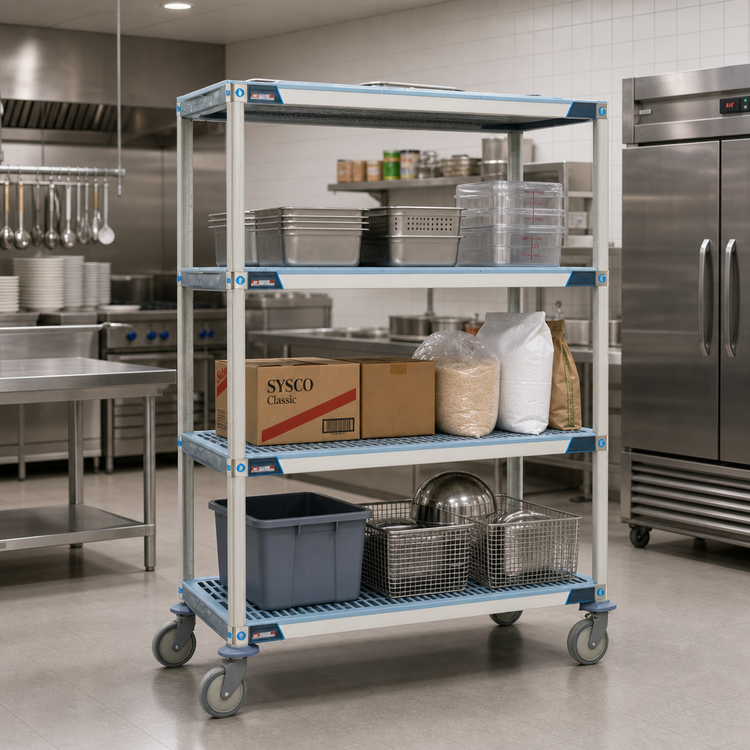 Product image #2 for MetroMax i 36"W x 24"D x 69"H Mobile Polymer Shelving Unit, 4 Open-Grid Shelves, 900 lb Capacity