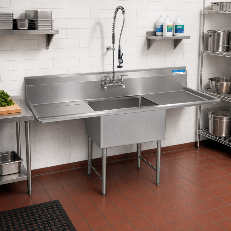 Product image #2 for BK Resources 72-Inch One-Compartment Double Drainboard Stainless Steel Sink