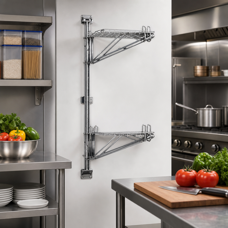 Product image #2 for Eagle Group Adjustable Post Wire Wall-Mounted Prepackaged Mid Unit, 18-Inch Shelf Width, 33-Inch Post, Chrome