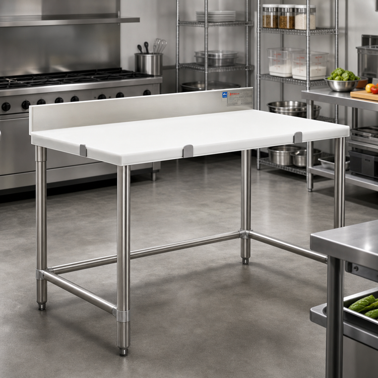 Product image #2 for Eagle Group 60-Inch x 30-Inch Poly Top Cutting Table with Removable 304 Stainless Steel Backsplash and Stainless Steel Tubular Base