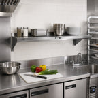 Thumbnail image #2 for John Boos Stallion BHS1248-16/304 48-Inch Wall-Mounted 300 Series Stainless Steel Shelf, 12-Inch Deep, 16-Gauge, Satin Finish