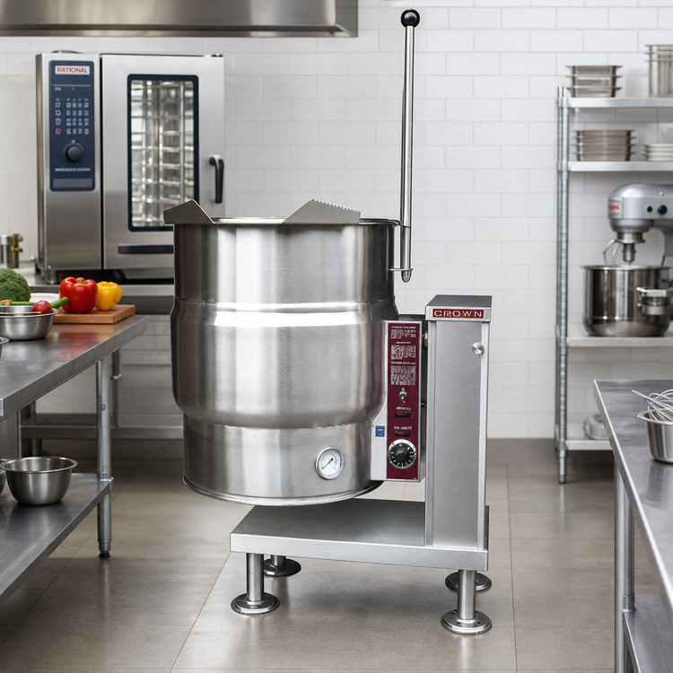 Product image #2 for Crown EC-20T 20 Gallon Electric 2/3 Jacketed Tilting Steam Kettle