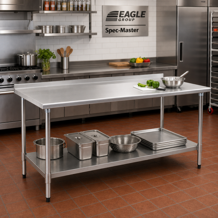 Product image #2 for Eagle Group Spec-Master UT2484E 84-Inch x 24-Inch Stainless Steel Work Table with Rear Up-Turn and Adjustable Undershelf