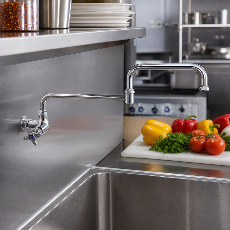 Product image #2 for T&S Brass Single Pantry Wall-Mount Faucet with 18-Inch Double-Joint Swing Nozzle