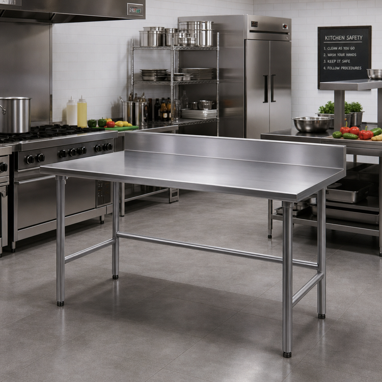Product image #2 for Advance Tabco 72-Inch x 24-Inch 16 Gauge 430 Stainless Steel Top Work Table with 5-Inch Backsplash