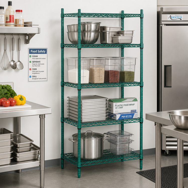 Product image #2 for Advance Tabco Special Value Series 4-Shelf Stationary Wire Shelving Unit, 54 x 18 x 74 Inches, Green Epoxy