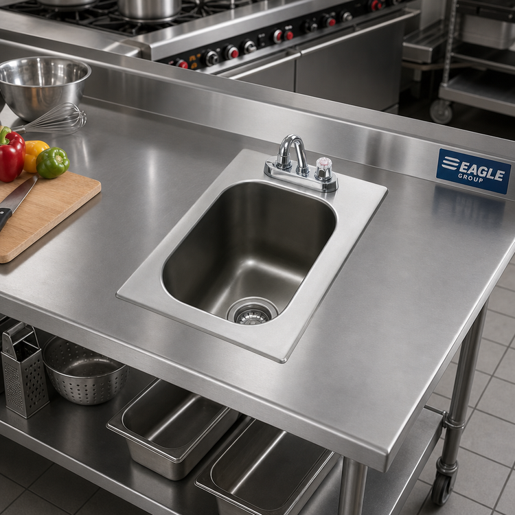 Product image #2 for Eagle Group Self-Rimming Drop-In Sink, 1 Compartment, 10" x 14" x 9-1/2" Bowl, Faucet and Basket Drain