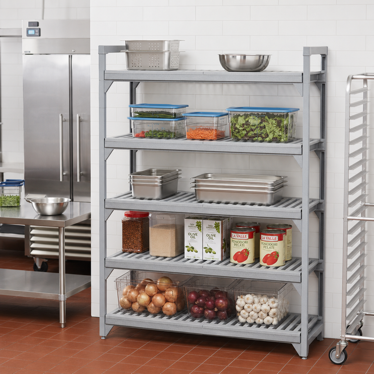 Product image #3 for Cambro Camshelving Premium 18-Inch x 54-Inch Vented Shelf Kit, 5 Shelves, Speckled Gray