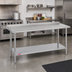 Thumbnail image #2 for Duke Deluxe 84 Inch x 24 Inch 16 Gauge 300 Series Stainless Steel Work Table with 1-1/8 Inch Riser and Galvanized Undershelf