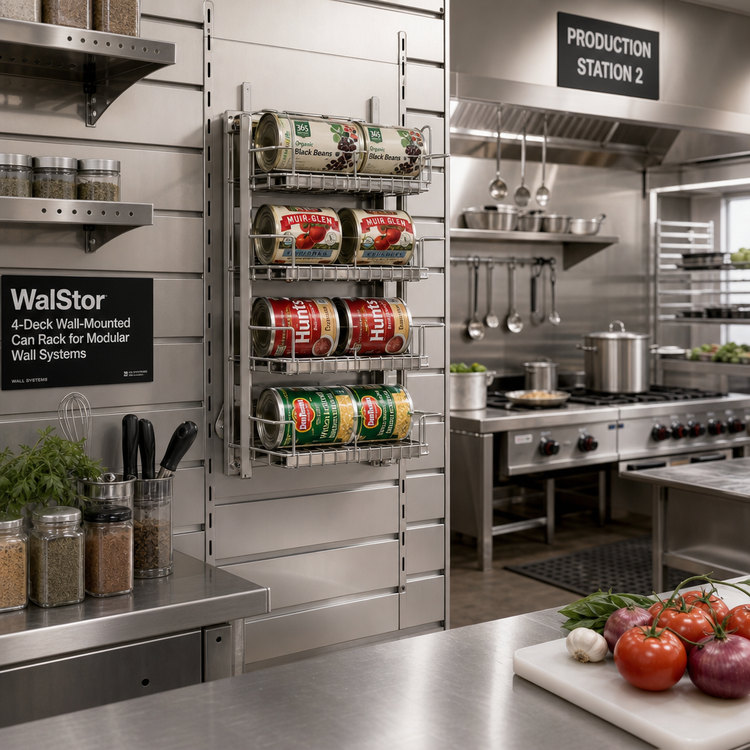 Product image #2 for WalStor 4-Deck Wall-Mounted Can Rack for Modular Wall Systems