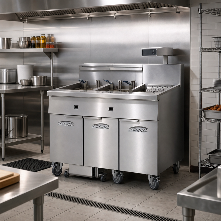 Product image #2 for Imperial 3-Battery Electric Floor Fryer with Built-In Filter System, Dump Station, and 75 lb. Tanks