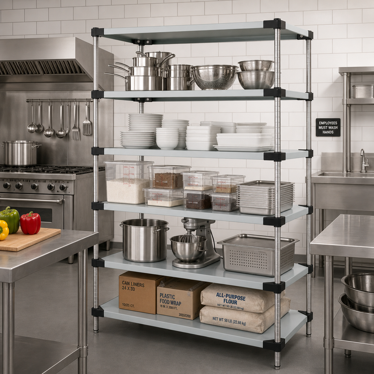 Product image #2 for 72-Inch Wide Solid Stainless Steel Shelving Starter Kit with 5 Shelves