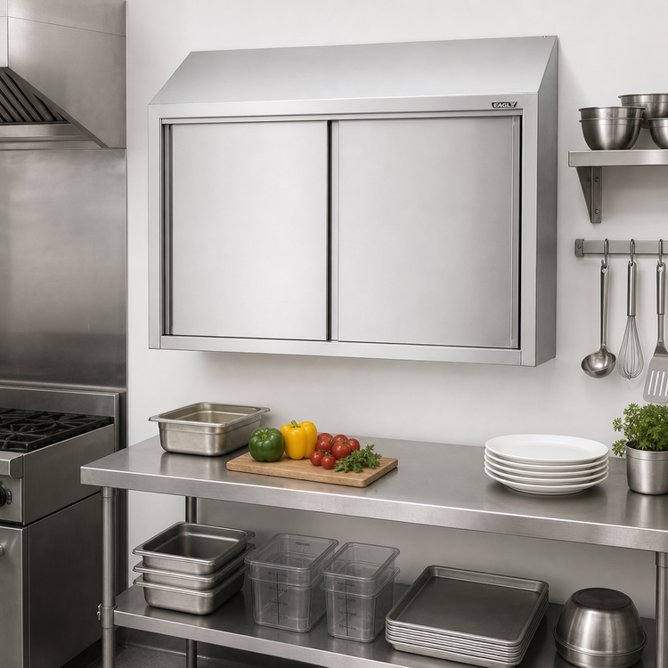 Product image #2 for Eagle Group 48-Inch Wall-Mounted Stainless Steel Wall Cabinet with Sliding Doors