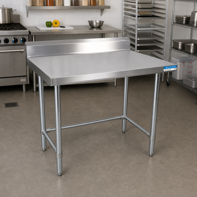 Product image #2 for BK Resources Open Base Work Table with 5-Inch Backsplash, 60 x 24 Inches, 430 Stainless Steel Top
