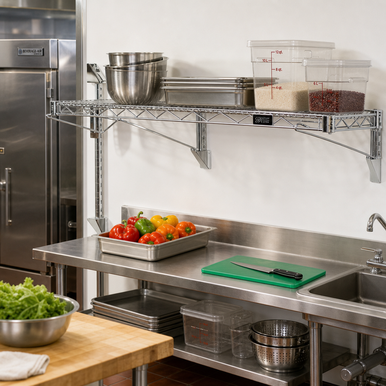 Product image #2 for Quantum Wall-Mount Cantilever Single Wire Shelf, 60 x 24 Inches, Chrome-Plated