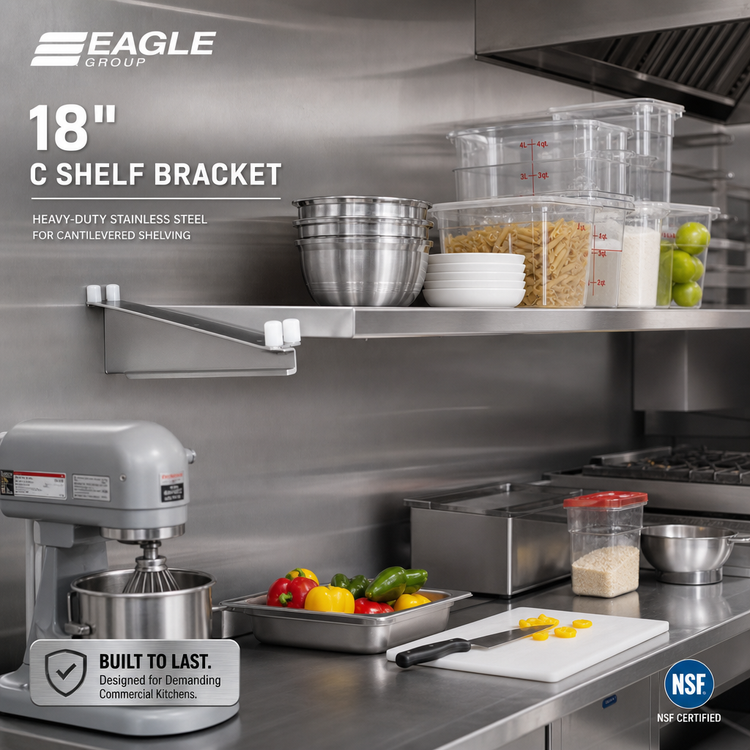 Product image #2 for Eagle Group Heavy-Duty Left 18-Inch Stainless Steel C Shelf Bracket for Cantilevered Shelving