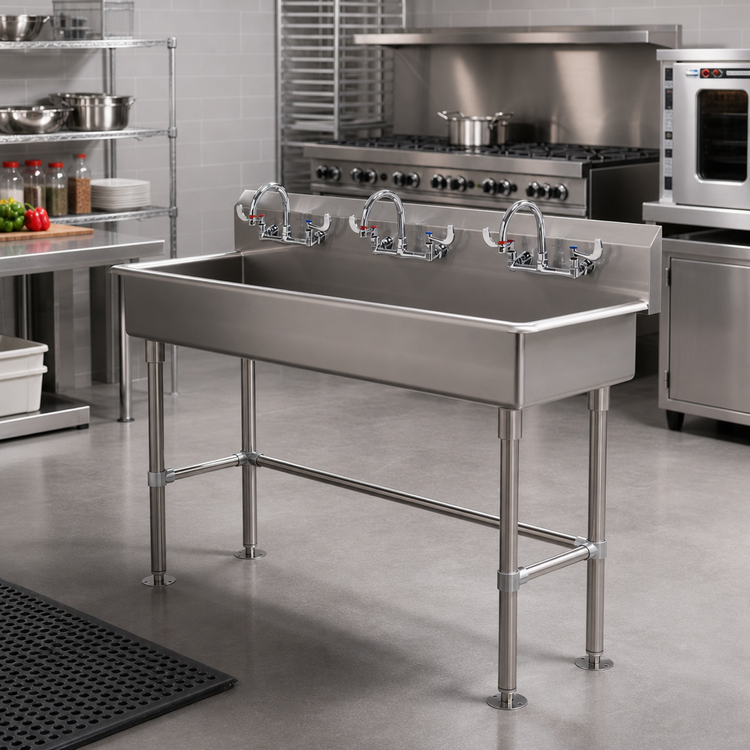 Product image #2 for Advance Tabco 60-Inch 3-Station ADA Freestanding Multiwash Hand Sink with Faucets