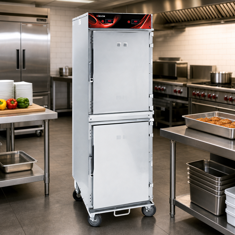 Product image #2 for Cres Cor Mobile 2-Compartment Radiant Heated Holding Cabinet with Top-Mount Heater, Dutch Doors, 16-Pan Capacity