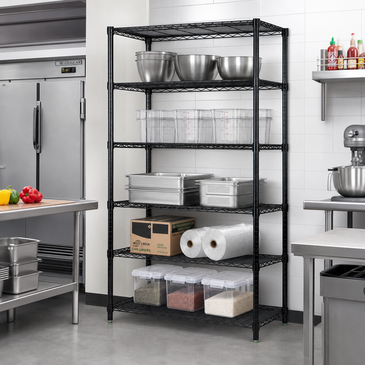 Product image #2 for 60-Inch x 12-Inch x 86-Inch Black Epoxy Antimicrobial Wire Shelving Starter Kit with 5 Shelves
