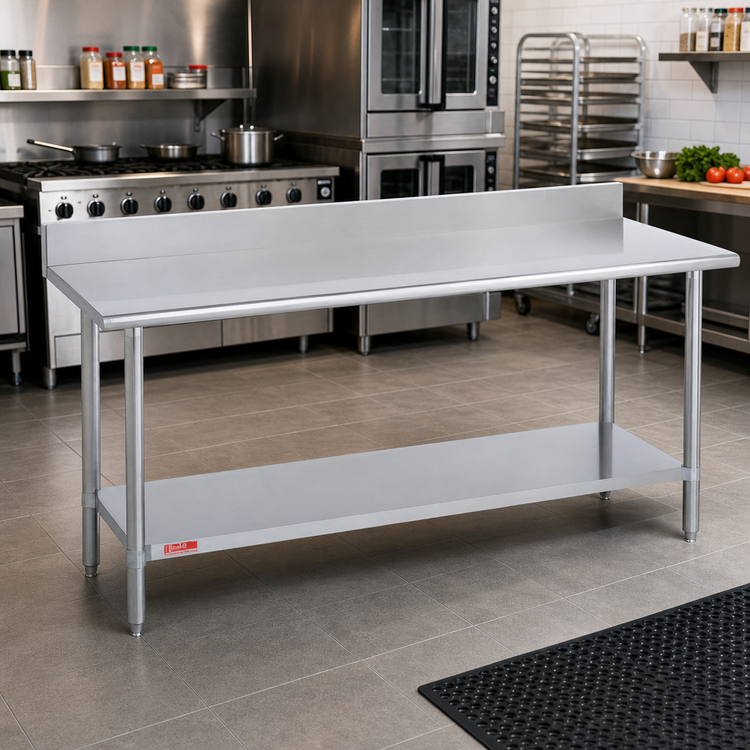 Product image #2 for Duke Deluxe 16-Gauge Stainless Steel Work Table with 5-Inch Riser, Undershelf, 24 x 120 Inches