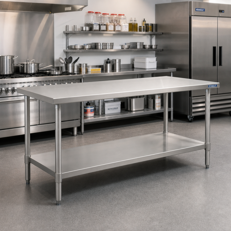 Product image #2 for Eagle Group Budget Series 72-Inch x 36-Inch Stainless Steel Top Work Table with Adjustable Undershelf