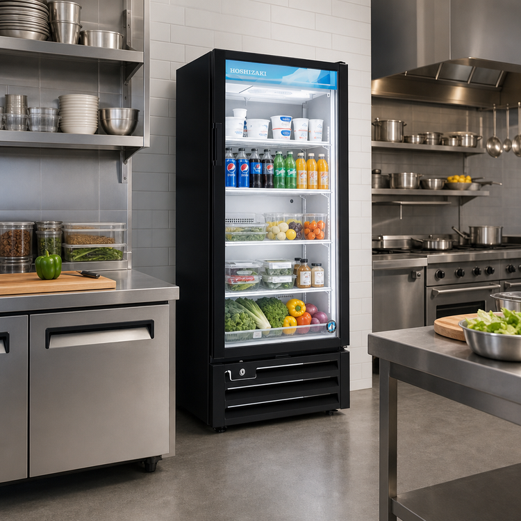 Product image #2 for Hoshizaki One-Section Black Reach-In Glass Door Refrigerated Merchandiser, Bottom-Mount, 10 Cu. Ft.
