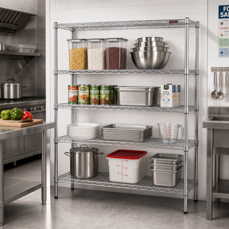 Product image #2 for Eagle Group 4-Tier Stationary Starter Wire Shelving Unit, 72W x 18D x 74H, Chrome-Plated