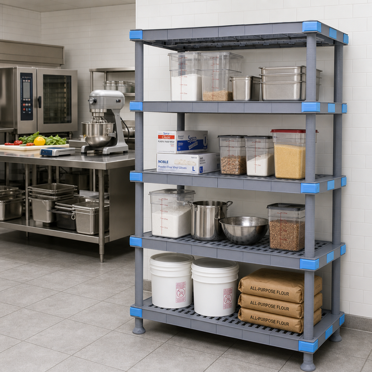 Product image #2 for Quantum Millenia 4-Shelf Polymer Shelving Unit with Dunnage Stand, 60W x 18D x 62H