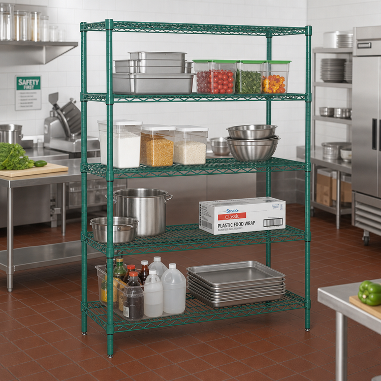 Product image #2 for Quantum 72"W x 30"D x 63"H Wire Shelving Starter Kit, 4-Shelf, Green Epoxy Antimicrobial Finish