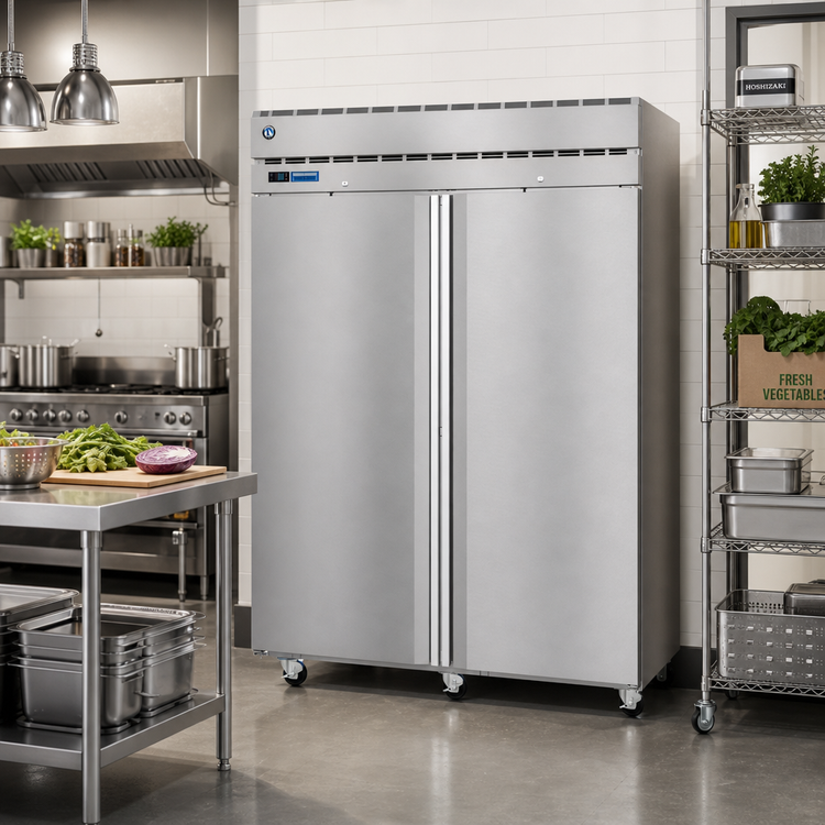 Product image #2 for Hoshizaki Steelheart PT2A-FS-FS Two-Section Full Stainless Pass-Thru Refrigerator, 52.5 Cu. Ft., Full-Height Solid Hinged Doors