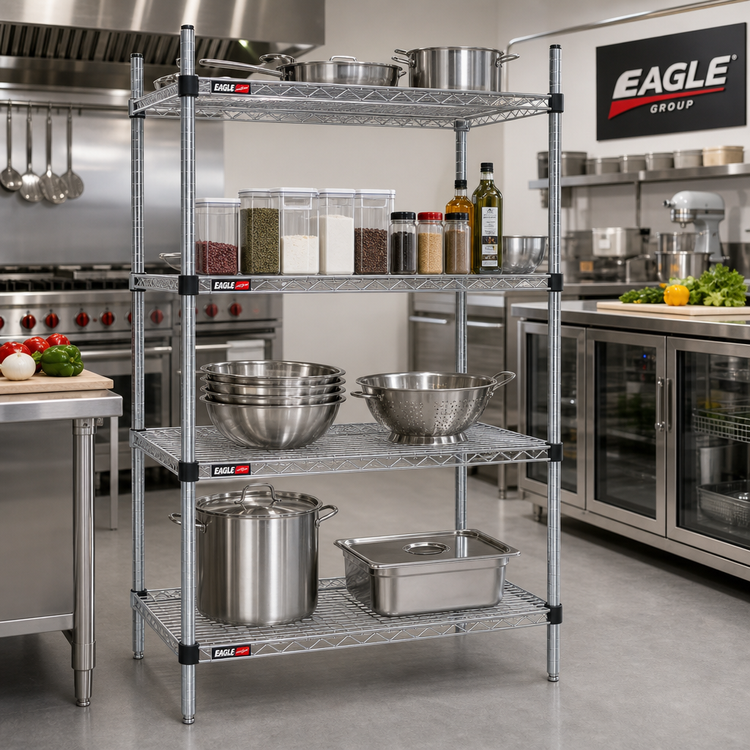 Product image #2 for EAGLEbrite Stationary 4-Tier Quad-Adjust Starter Wire Shelving Unit, 36 x 18 x 74 Inches, Zinc Finish