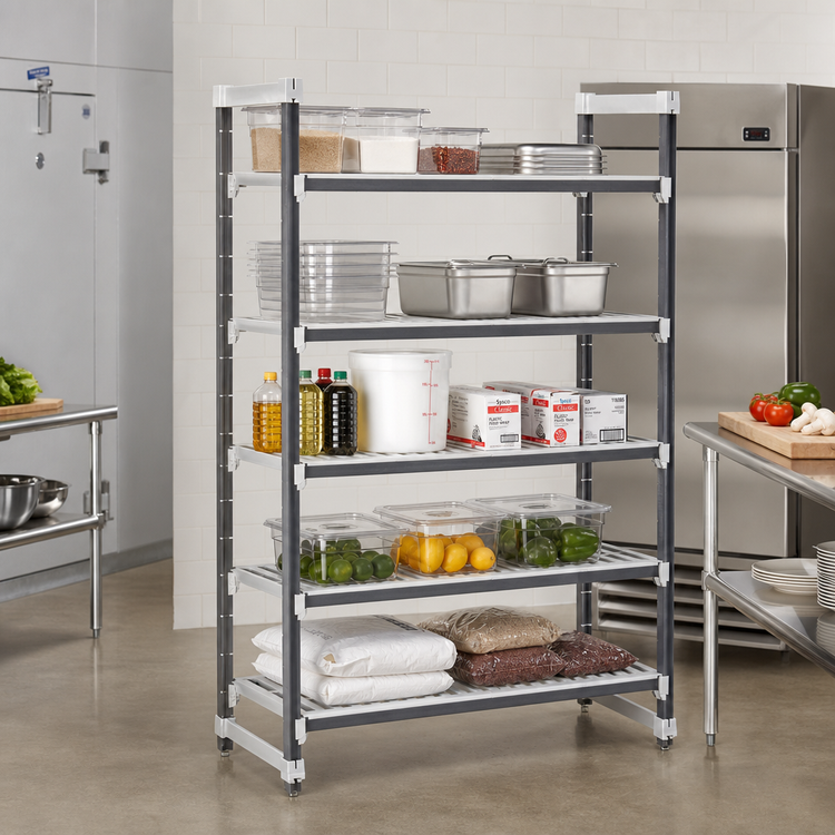 Product image #2 for Cambro Camshelving Elements XTRA 5-Tier Vented Stationary Starter Unit, 18 x 72 x 64 Inches, Speckled Gray