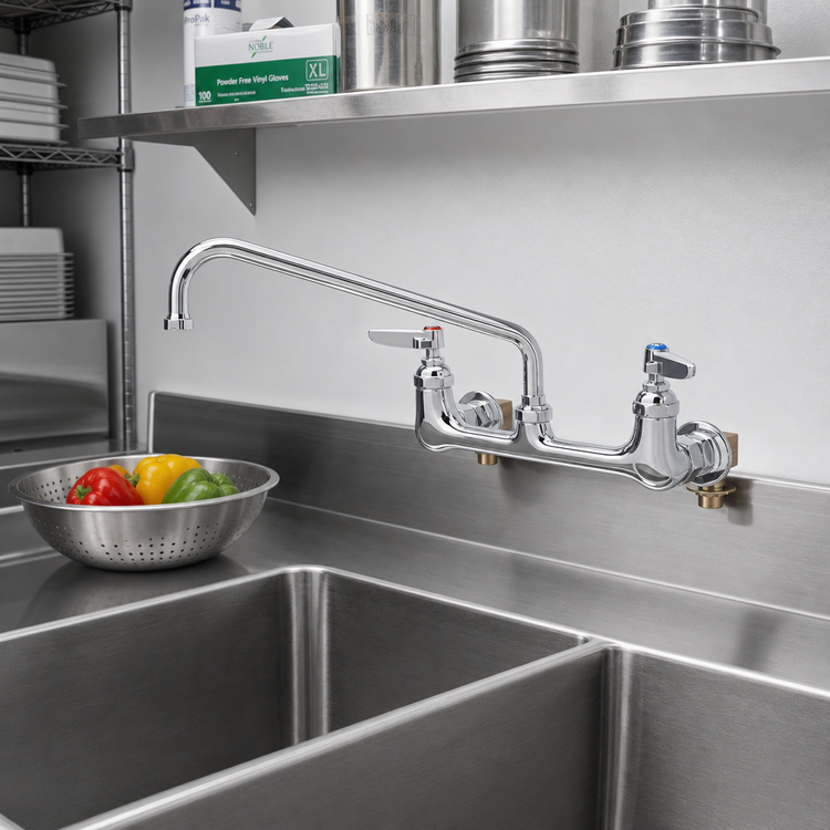 Product image #2 for T&S Brass 8-Inch Wall Mount Swivel Pantry Mixing Faucet with 18-Inch Swing Nozzle