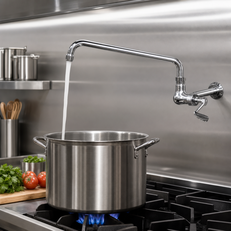 Product image #2 for Manual Wall-Mount Pot Filler Faucet with 14-Inch Spout and Wrist Handle