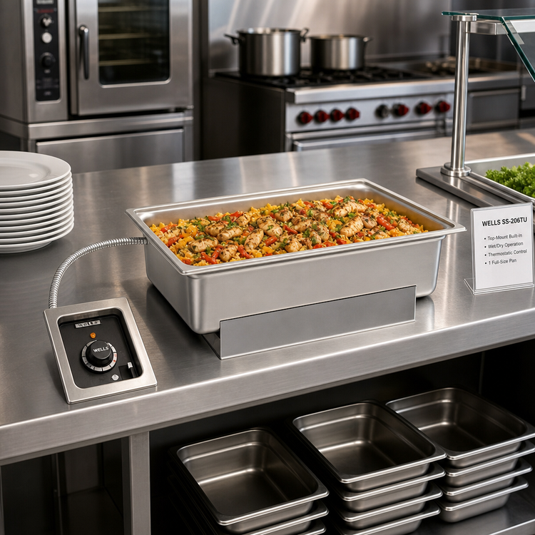 Product image #2 for Wells SS-206TU Electric Top-Mount Built-In Rectangular Hot Food Well, Wet/Dry, Thermostatic, 1 Full-Size Pan