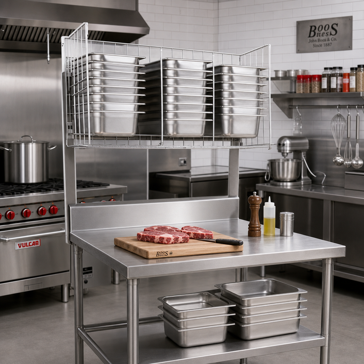 Product image #2 for John Boos MBR01 Stainless Steel Table-Mount Meat Boat Rack, 48 in x 12 in x 25 in
