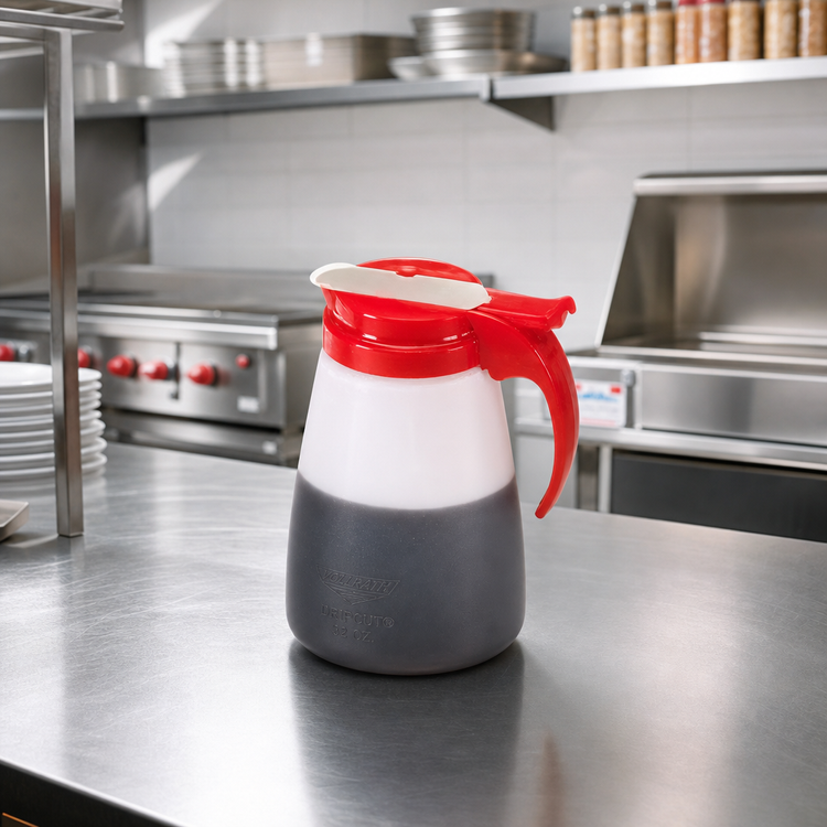 Product image #2 for Vollrath Dripcut 32 oz Syrup Server with White Polyethylene Jar and Red Plastic Top