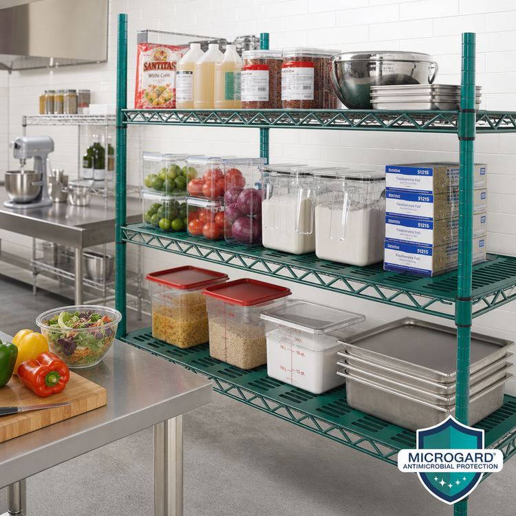 Product image #2 for QuadPLUS Solid Green Polymer Shelf Mat with MICROGARD Antimicrobial Protection, 48 x 18 Inches