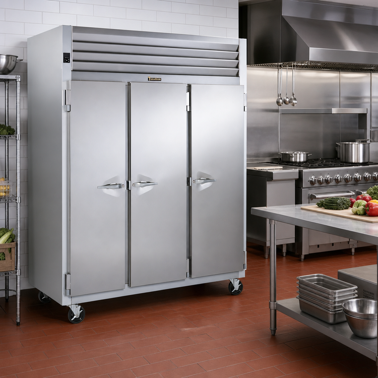 Product image #2 for Traulsen Dealer's Choice G31012 3-Section Self-Contained Reach-In Freezer with Full-Height Solid Doors